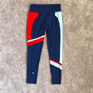 SWEATY BETTY Power Leggings Full Length Color Block Navy Red-Orange Small sb5890